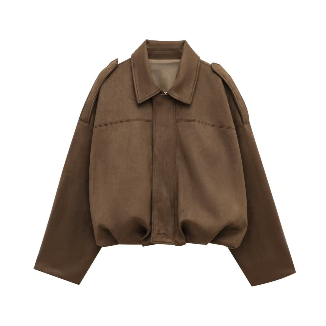 Damen Cropped Boxy‑Übergangsjacke im Wildlederlook mit Epauletten Drune