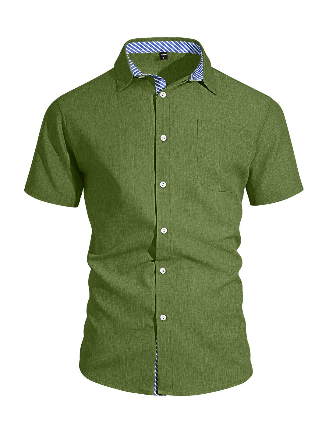 Herren nan Business-Casual Kurzarmhemd mit gestreiftem Kragenfutter und Brusttasche Drune