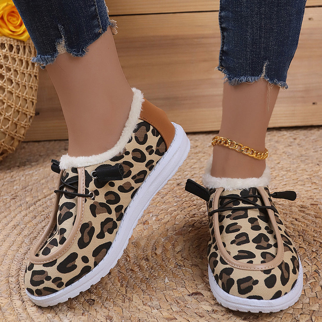 Damen Gemütliche Sneakers aus weich gefüttertem Material mit Leopardenmuster Drune