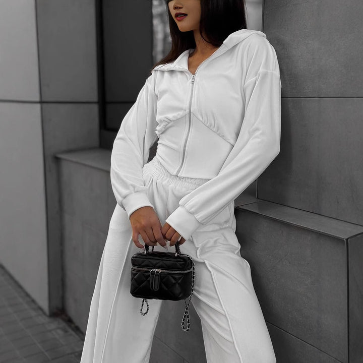 Damen Sportliches Loungewear-Set mit Kapuze und elastischem Bund Drune