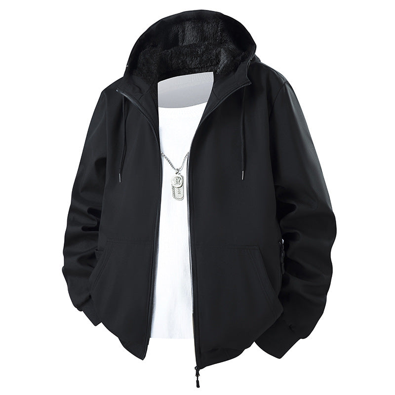 Herren Kapuzenjacke mit Teddyfutter, windabweisendem Außenstoff und geradem Schnitt Drune