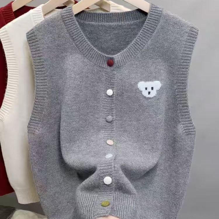Damen Strickweste mit süßem Bärenmotiv Drune