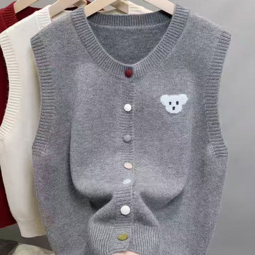 Damen Strickweste mit süßem Bärenmotiv Drune