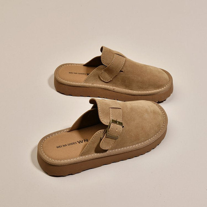 Damen bequeme Clogs aus weichem Wildleder mit modischem Schnallenverschluss Drune