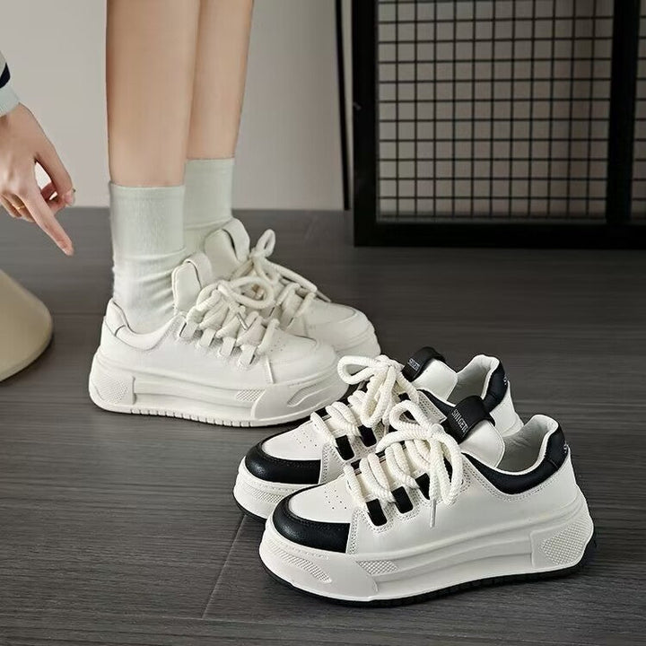 Damen modische Sneakers mit durchgehendem Plateau und elastischen Schnürsenkeln Drune