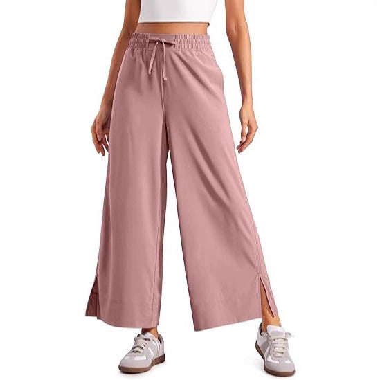 Damen nan weite Culotte-Hose mit elastischem Bund, Tunnelzug und seitlichen Schlitzen Drune