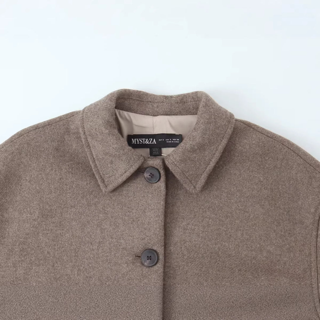 Damen nan kurzgeschnittene Blousonjacke aus Wollmix mit Hemdkragen und Leistentaschen Drune
