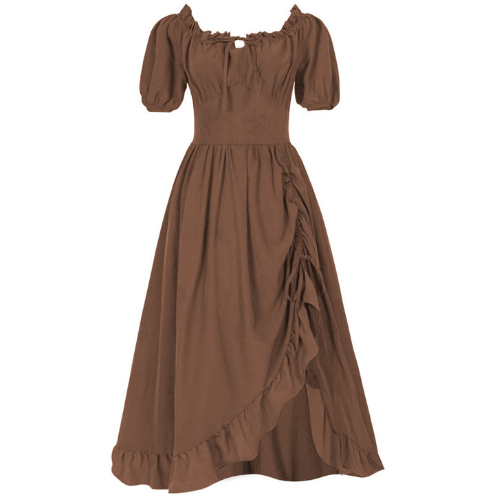 Damen nan romantisches Maxikleid mit Carmen-Ausschnitt, Puffärmeln, tailliertem Mieder und seitlicher Raffung Drune