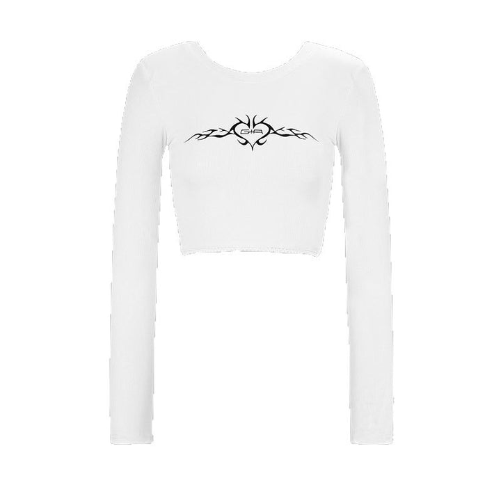 Damen cropped Langarmshirt mit raffinierter Grafik Drune
