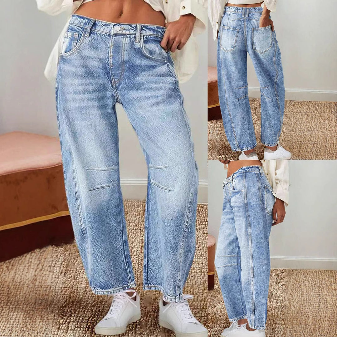 Damen lässige High-Waist Jeans mit weitem Schnitt Drune