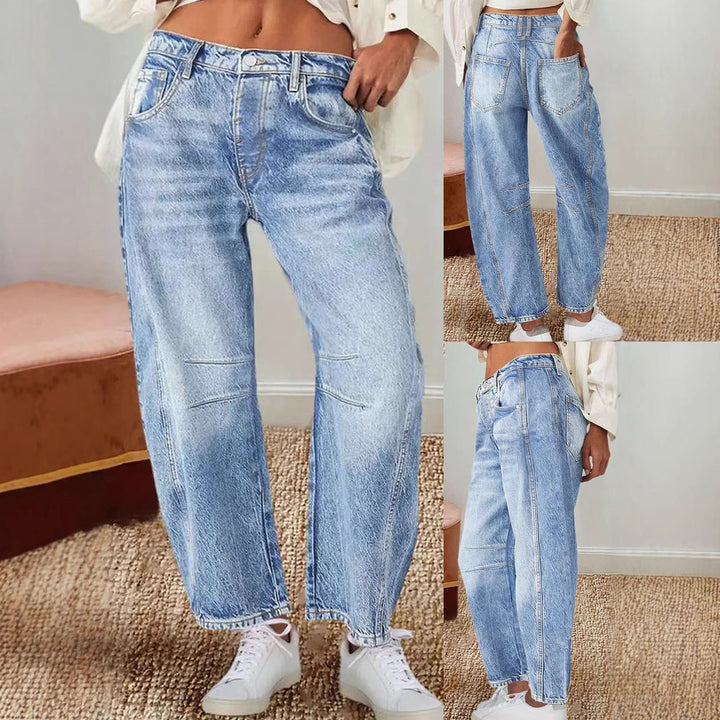 Damen lässige High-Waist Jeans mit weitem Schnitt Drune