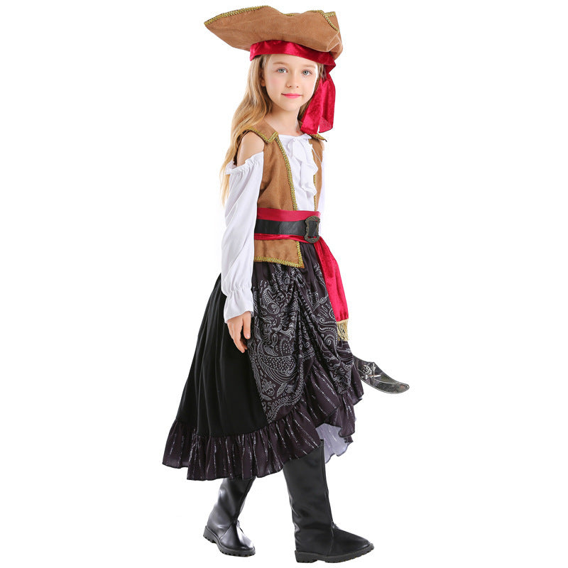 Mädchen Piratenkostüm mit authentischen Accessoires und schwingendem Rock Drune