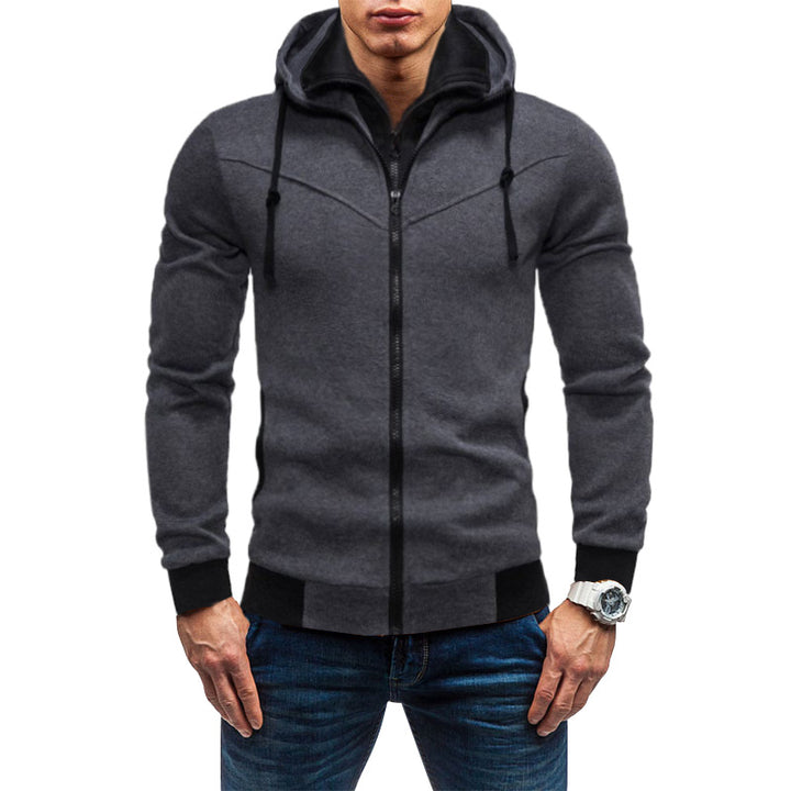 Herren Slim-Fit Kapuzenjacke mit verdecktem Reißverschluss-Doppelkragen und kontrastierten Bündchen Drune