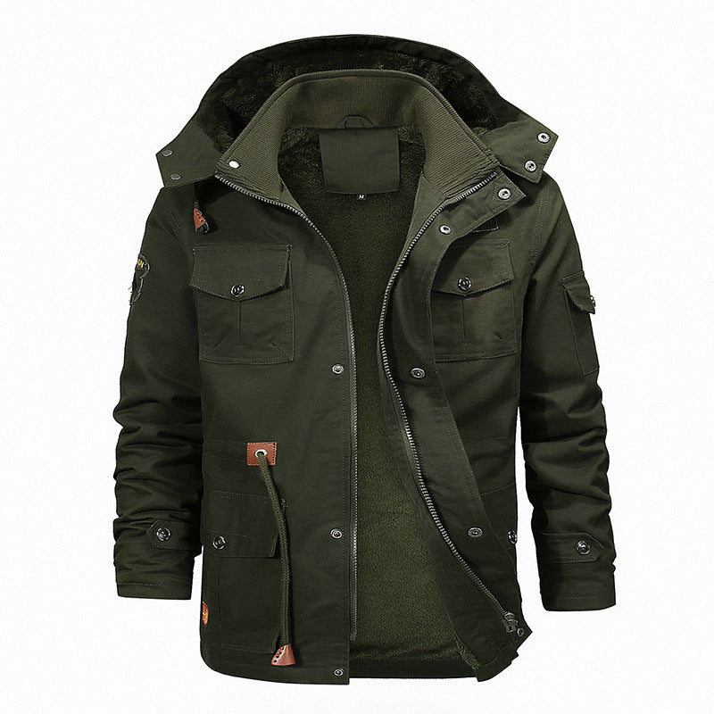Herren nan thermisch gefütterter Canvas-Fieldparka mit Teddyinnenfutter, Kapuze und multifunktionalen Taschen Drune