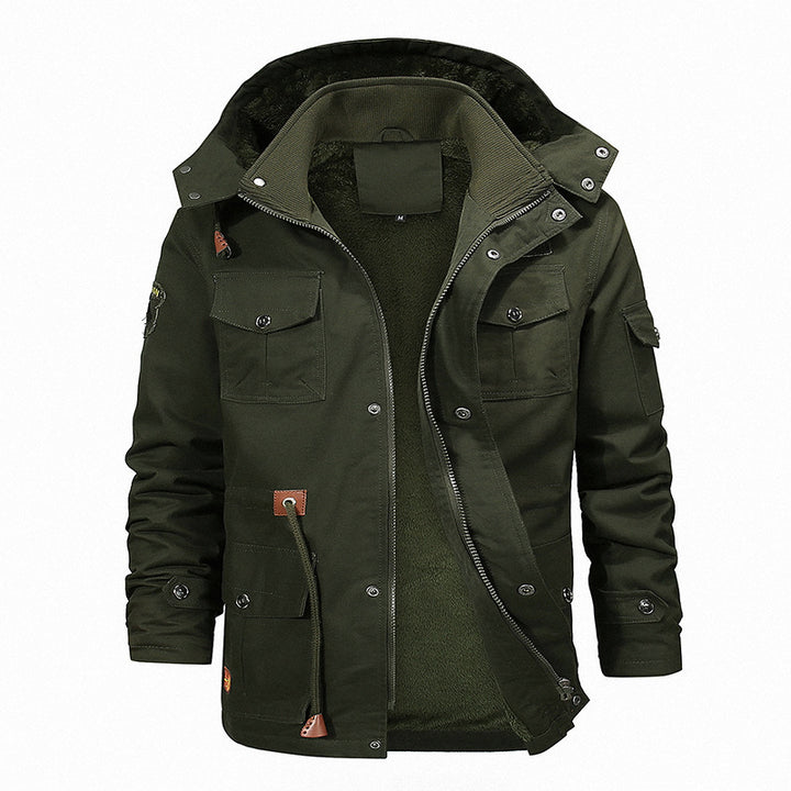 Herren nan thermisch gefütterter Canvas-Fieldparka mit Teddyinnenfutter, Kapuze und multifunktionalen Taschen Drune