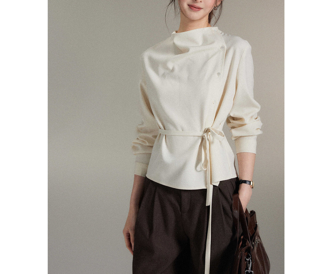 Damen Modische Bluse mit Wickel-Ausschnitt Drune