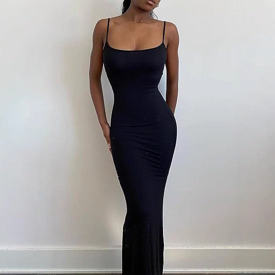 Damen figurbetontes Maxikleid mit schmalen Spaghettiträgern und elegantem Schnitt Drune