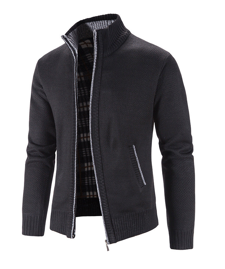 Herren Strickjacke mit strukturiertem Muster und hohem Stehkragen Drune