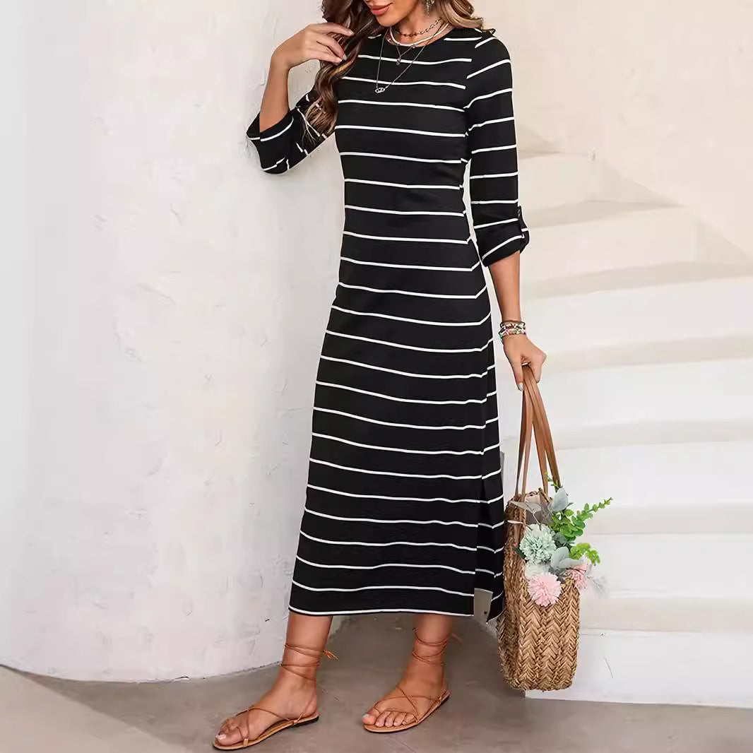 Damen Casual Streifenmaxikleid Drune