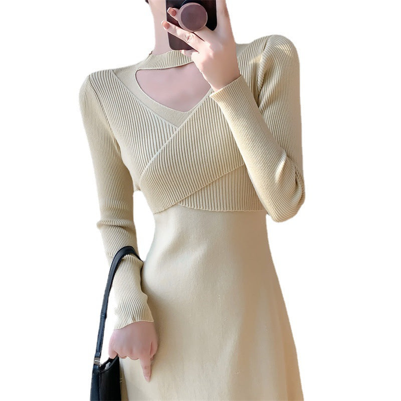 Damen Strickkleid mit modischem Wickeldesign und elegantem Cut-Out Drune