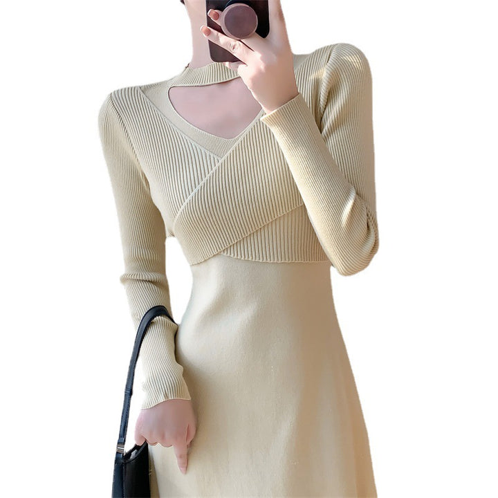 Damen Strickkleid mit modischem Wickeldesign und elegantem Cut-Out Drune