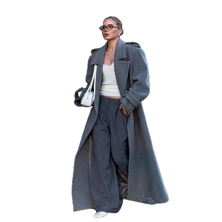 Damen Oversized Wollmantel mit dekorativen Knopfdetails Drune