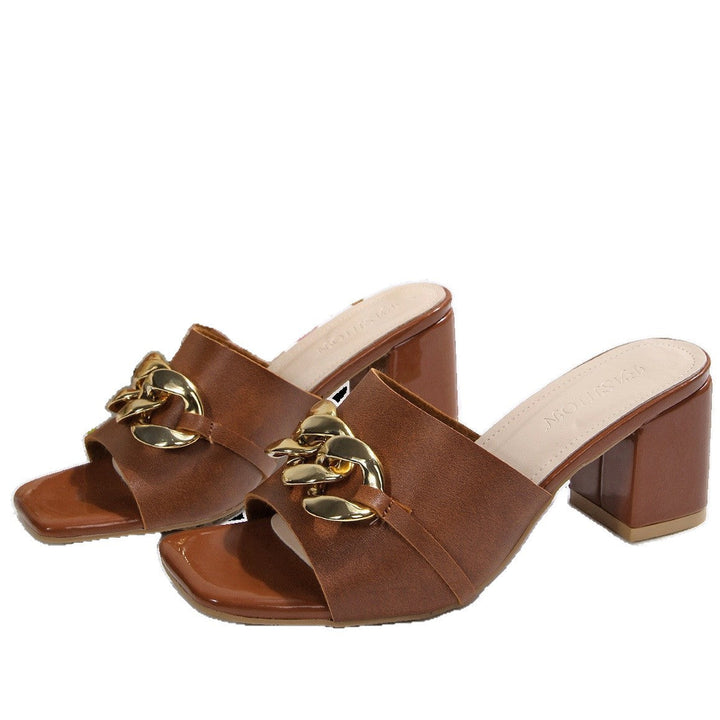 Damen Glamouröse Absatzsandalen mit dekorativem Gold-Chain-Detail Drune
