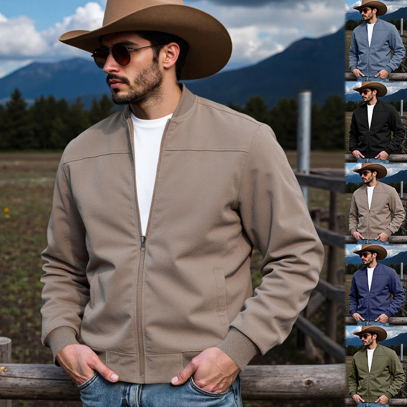 Herren nan Veloursleder-Optik Bomberjacke mit Stehkragen Rippbündchen und seitlichen Eingrifftaschen Drune