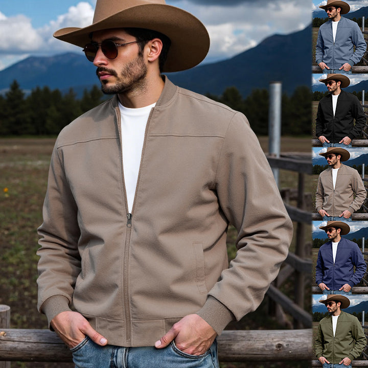 Herren nan Veloursleder-Optik Bomberjacke mit Stehkragen Rippbündchen und seitlichen Eingrifftaschen Drune