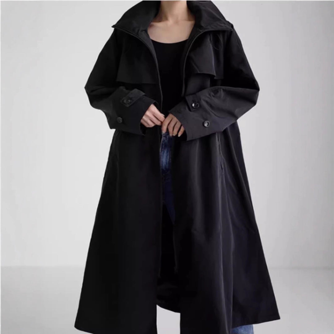 Damen Oversize-Longregenmantel mit Kapuze, wasserabweisendem GewDrunee und weitem A-Linien-Schnitt Drune