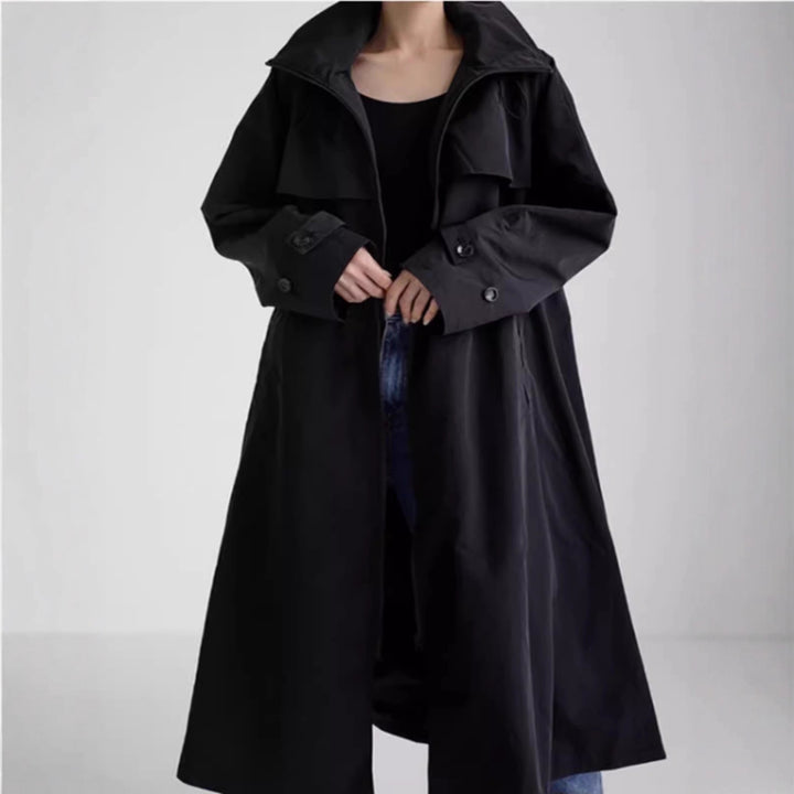 Damen Oversize-Longregenmantel mit Kapuze, wasserabweisendem GewDrunee und weitem A-Linien-Schnitt Drune