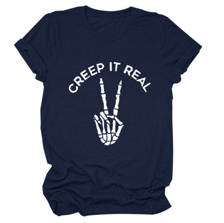 Damen Kurzarm Grafik-T-Shirt mit verspieltem Skelettdesign Drune