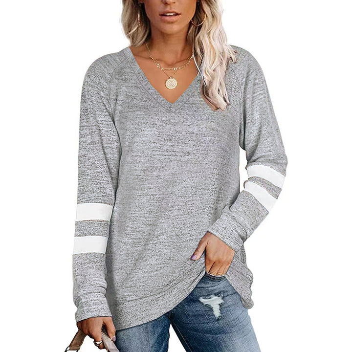 Damen Sportliches Langarmshirt mit V-Ausschnitt und Streifen-Details Drune