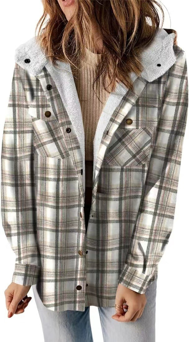Damen Karierter Flanell-Jacke mit kuscheligem Innenfutter Drune