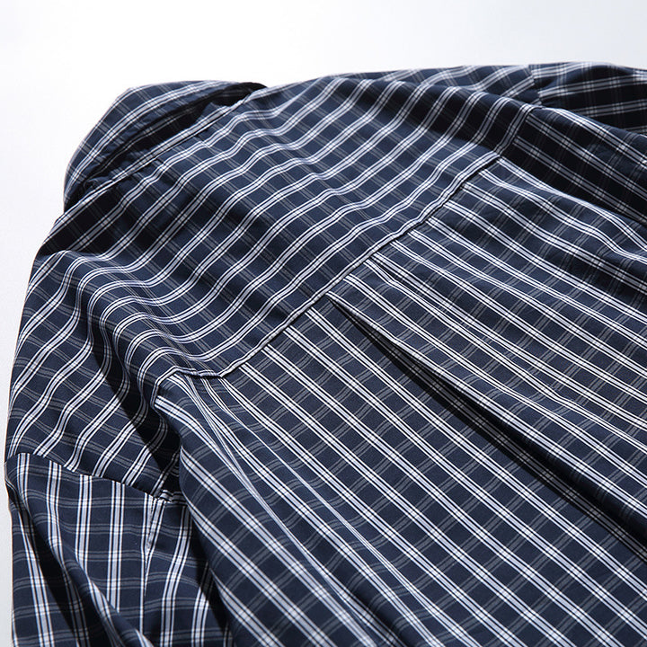 Herren Oversize-Kariertes Hemd mit durchgehender Knopfleiste, Brusttasche und gerundetem Saum Drune