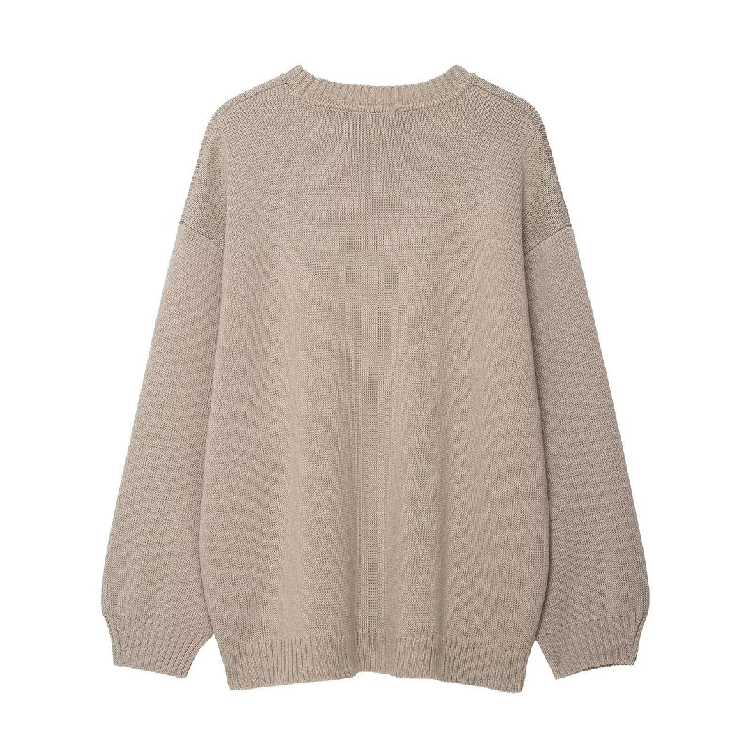 Damen Eleganter lässiger Strickpullover mit weiten Ärmeln Drune