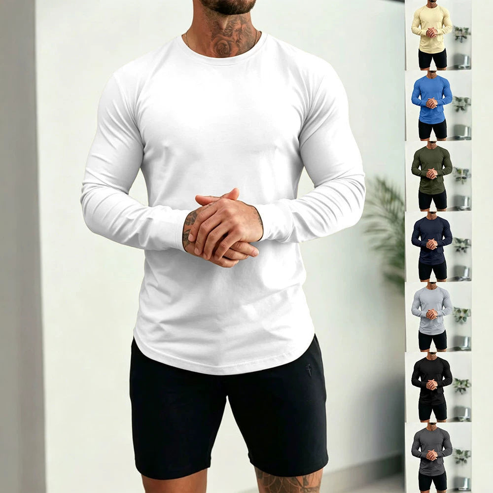 Herren Enganliegendes Langarm-Shirt aus Baumwollstretch mit Rundhals Drune