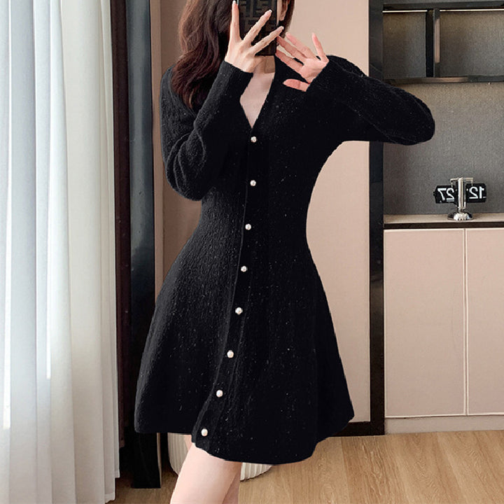 Damen Strickkleid mit Knopfleiste und voluminösen Ärmeln Drune