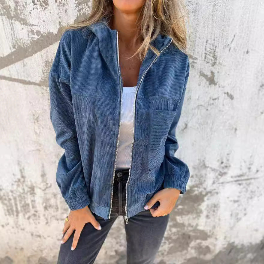Damen modische Baumwolljacke mit Reißverschluss und praktischen Taschen Drune
