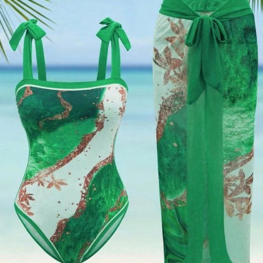 Damen Badeanzug mit passendem transparentem Strandüberrock Drune