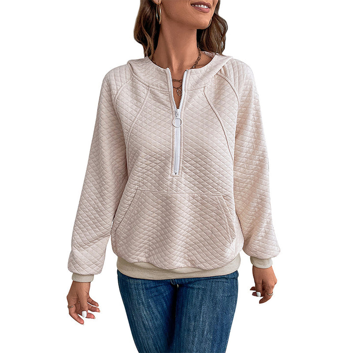 Damen Stepp-Hoodie mit halbem Reißverschluss, Kängurutasche und gesteppter Struktur Drune