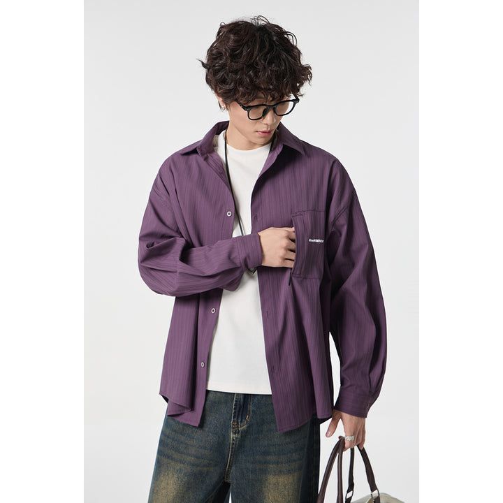 Unisex Oversize Hemdjacke mit strukturierter Rippenoptik und aufgesetzter Brusttasche Drune