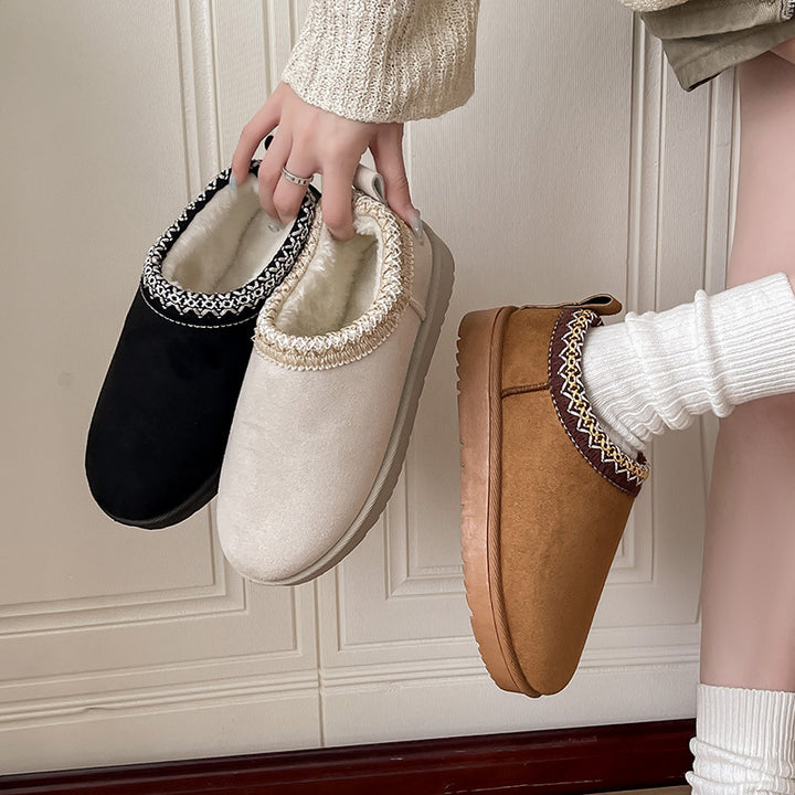 Damen Gefütterte Schlupf‑Hausschuhe im Bootie‑Stil mit Kunstfellfutter und dekorativer Zierborte Drune