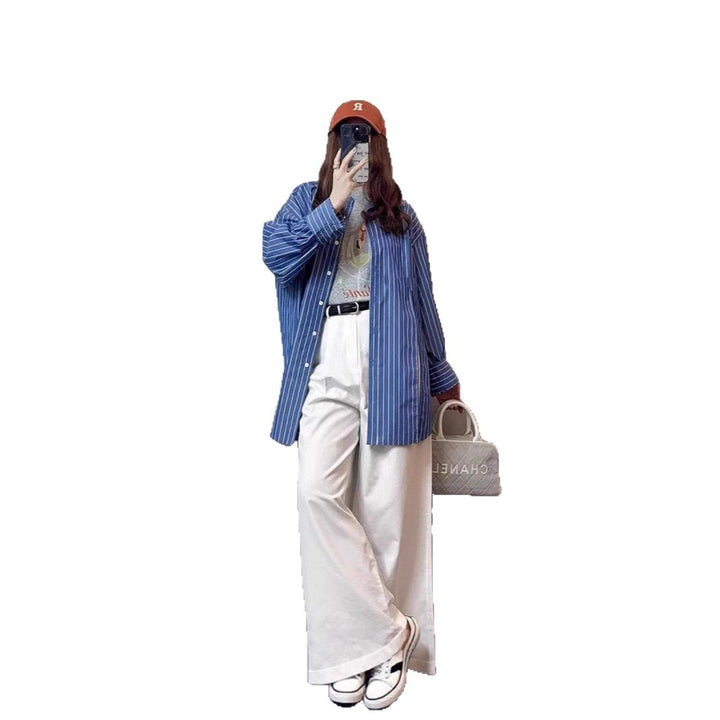 Damen Oversize-Streifenhemd mit verlängertem Saum und kastiger Passform Drune