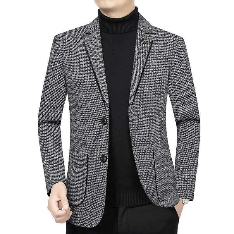 Herren Taillierter Strickblazer im Bouclé-Look mit aufgesetzten Taschen Drune