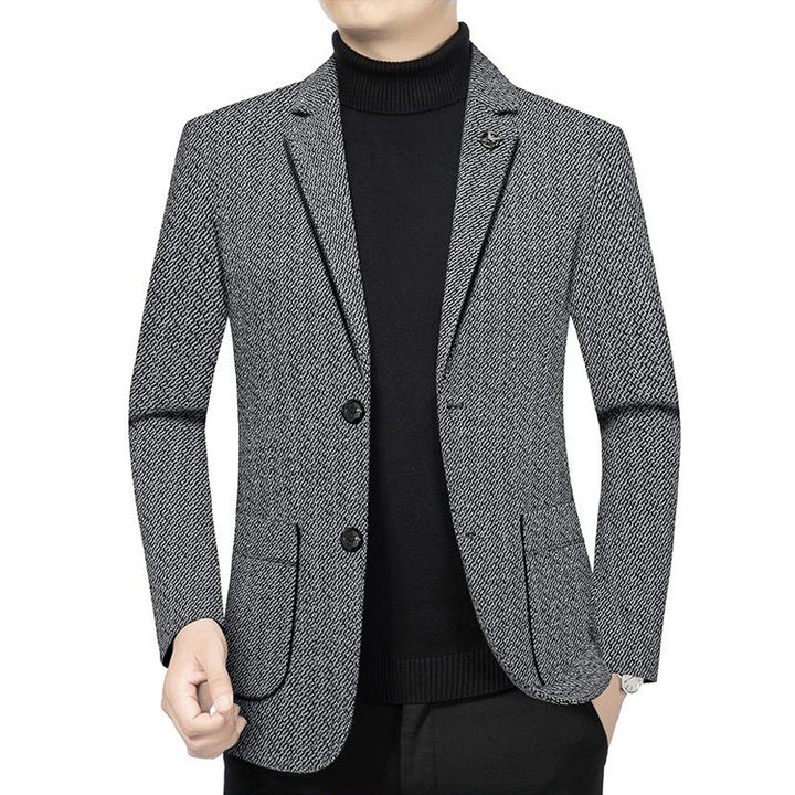 Herren Taillierter Strickblazer im Bouclé-Look mit aufgesetzten Taschen Drune
