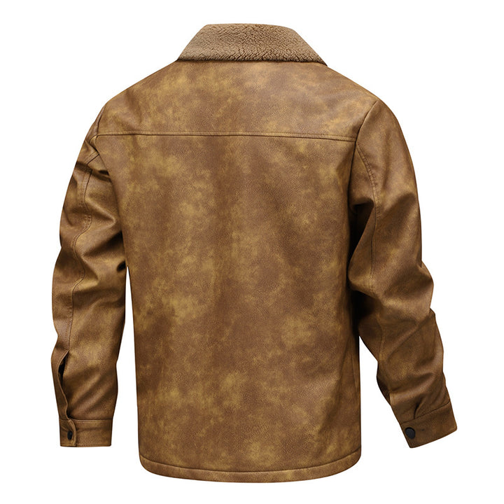 Herren Vintage-inspirierte Kunstlederjacke mit Teddyfutter und Hemdkragen Drune