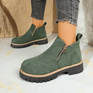 Damen nan Wildlederoptik-Ankleboots mit seitlichem Reißverschluss, Pull-Tab und profilierter Traktorsohle Drune