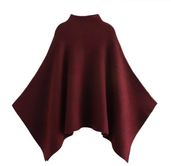 Damen 100+ feiner Oversize Poncho mit Stehkragen und asymmetrischem Saum Drune
