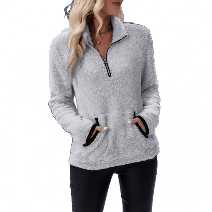 Damen Weicher Teddy-Pullover im lässigen Look mit halben Reißverschluss Drune